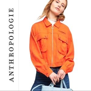Cartonnier Anthropologie Orange Zip-Up Embroidered Jacket XS